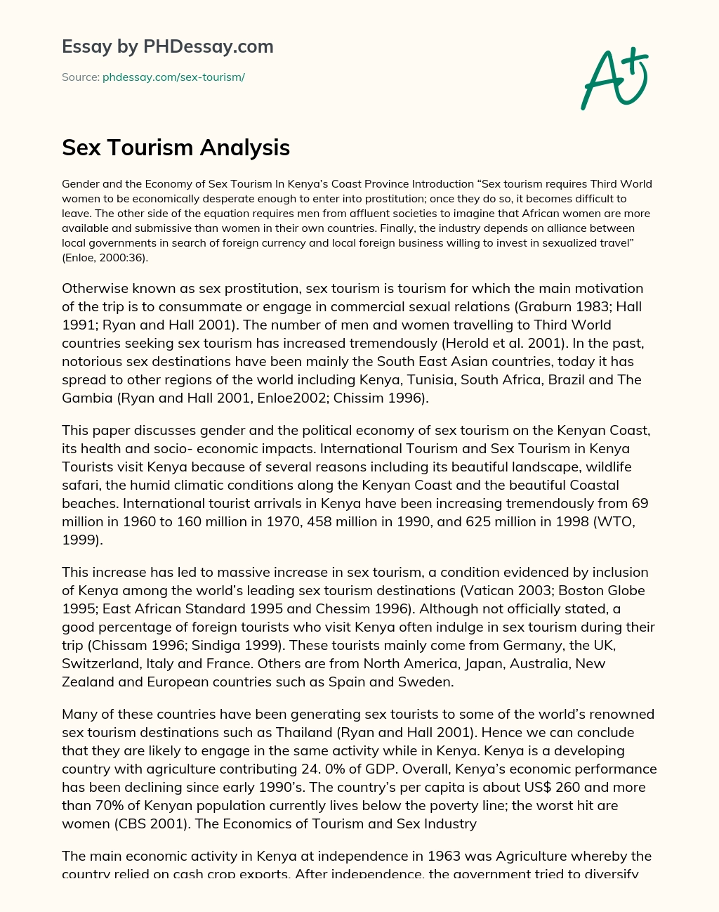 Sex Tourism Analysis essay