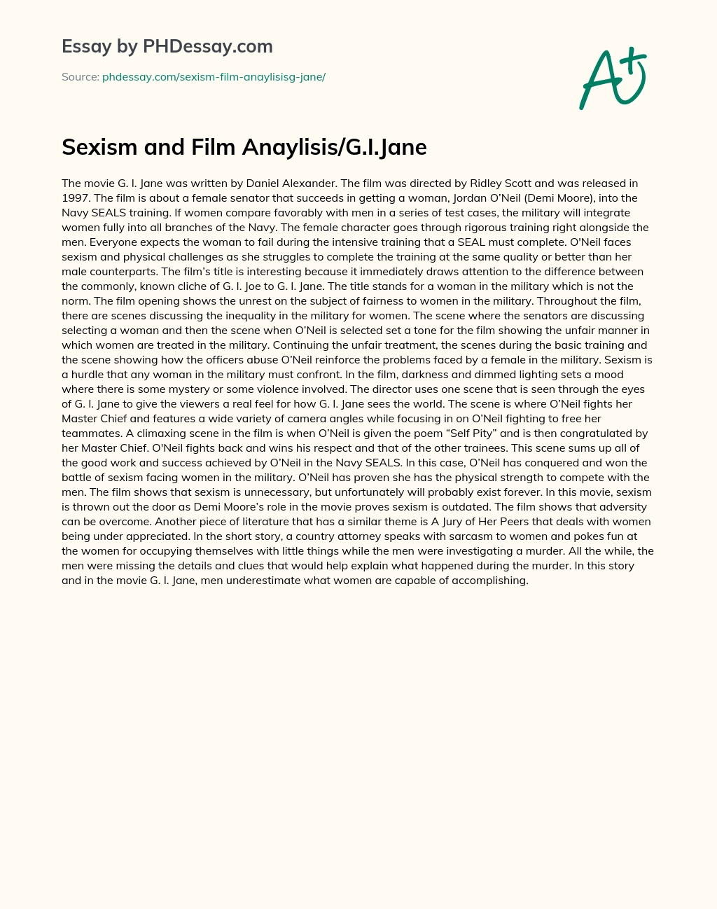 Sexism and Film Anaylisis/G.I.Jane essay