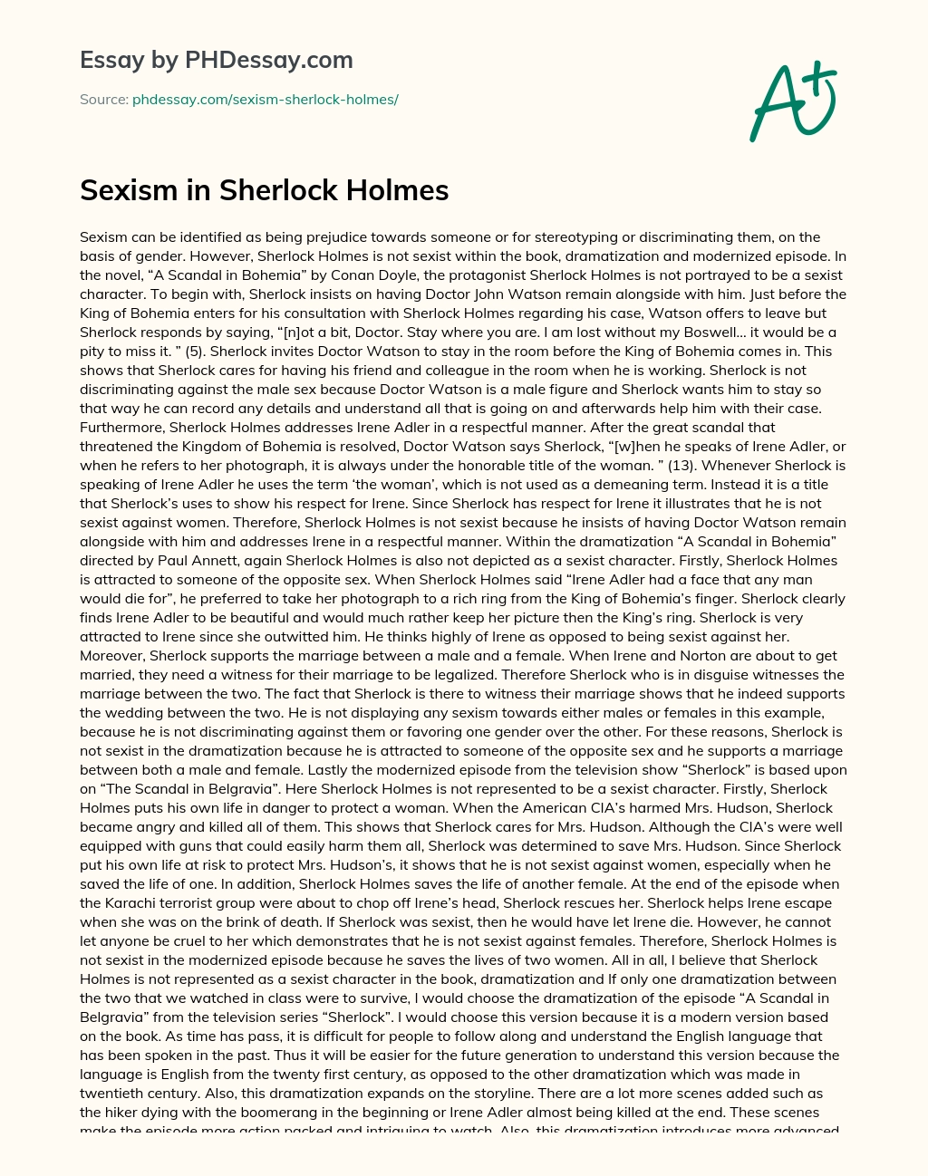 Sexism in Sherlock Holmes essay