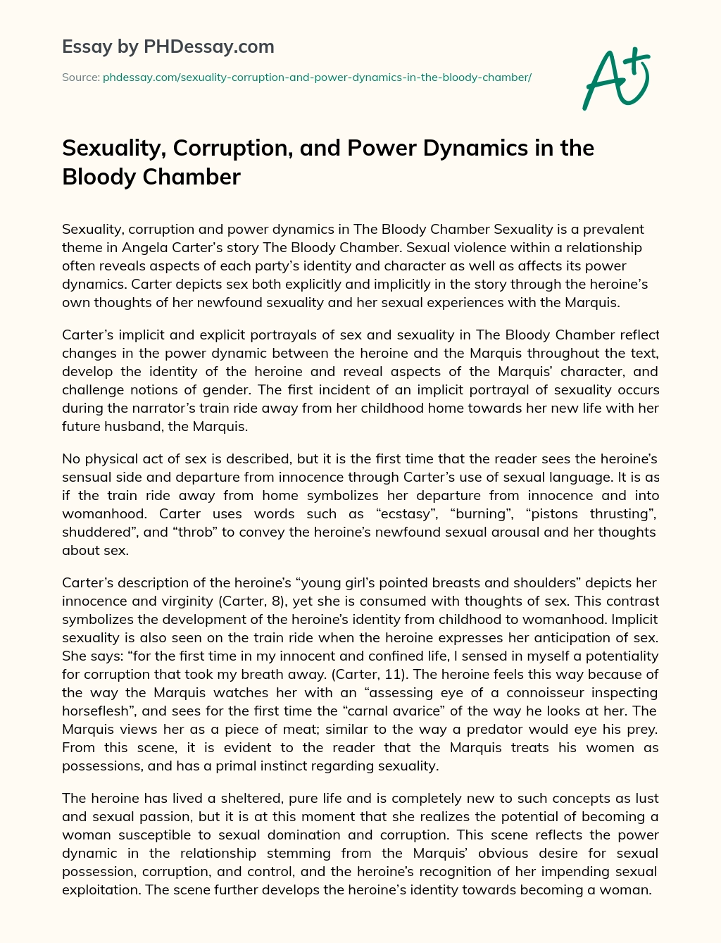 Sexuality, Corruption, and Power Dynamics in the Bloody Chamber essay