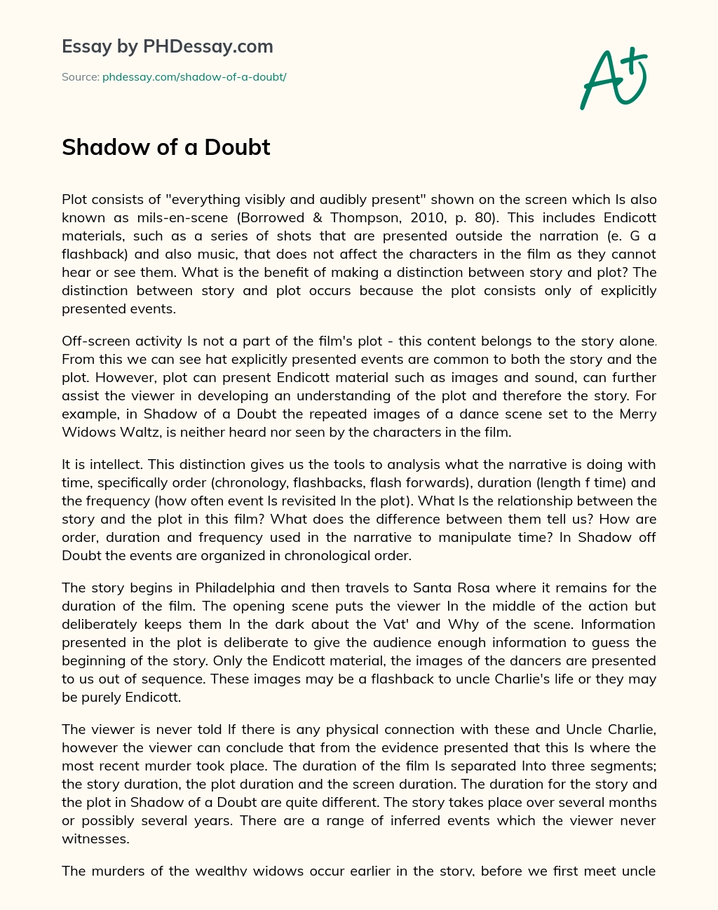 Shadow of a Doubt essay