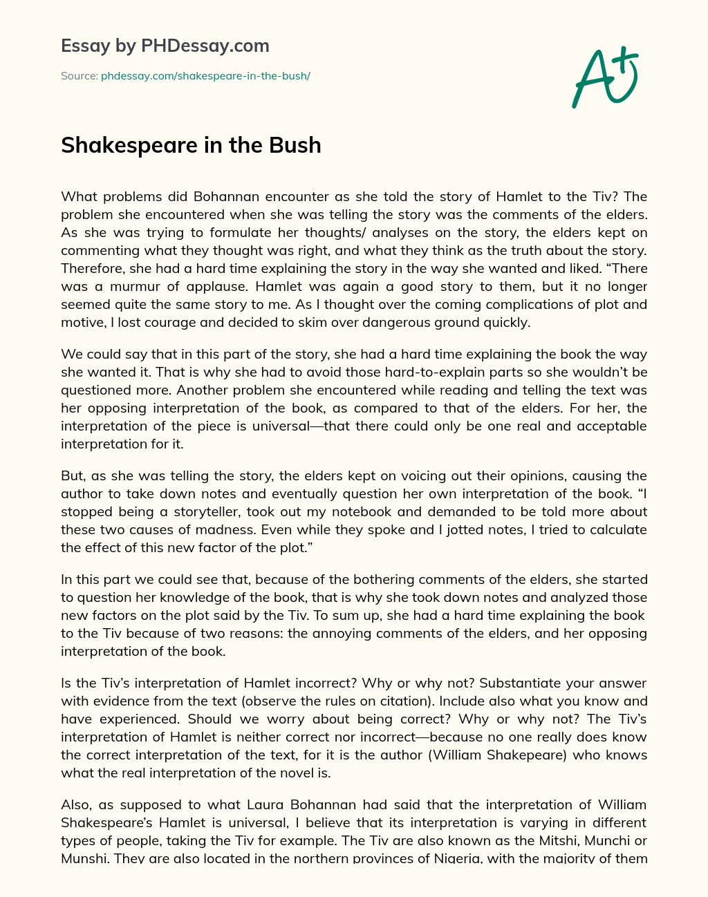 best college essay on shakespeare