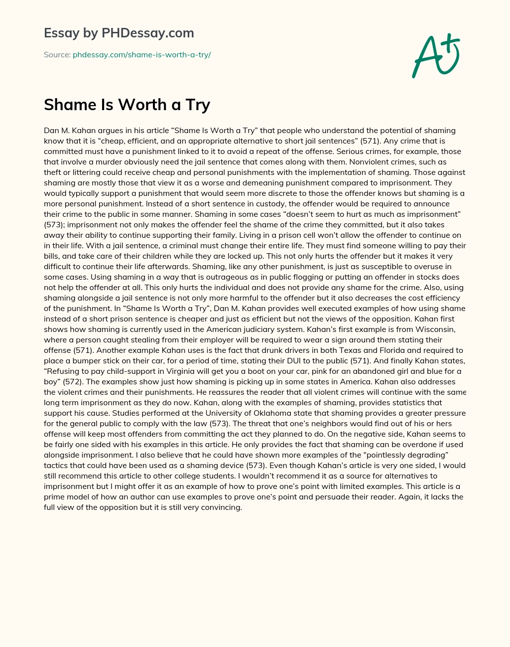 Shame Is Worth a Try essay