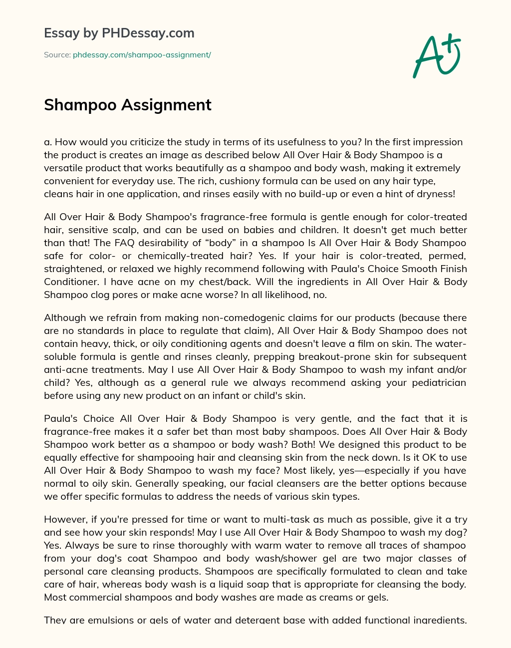 Shampoo Assignment essay