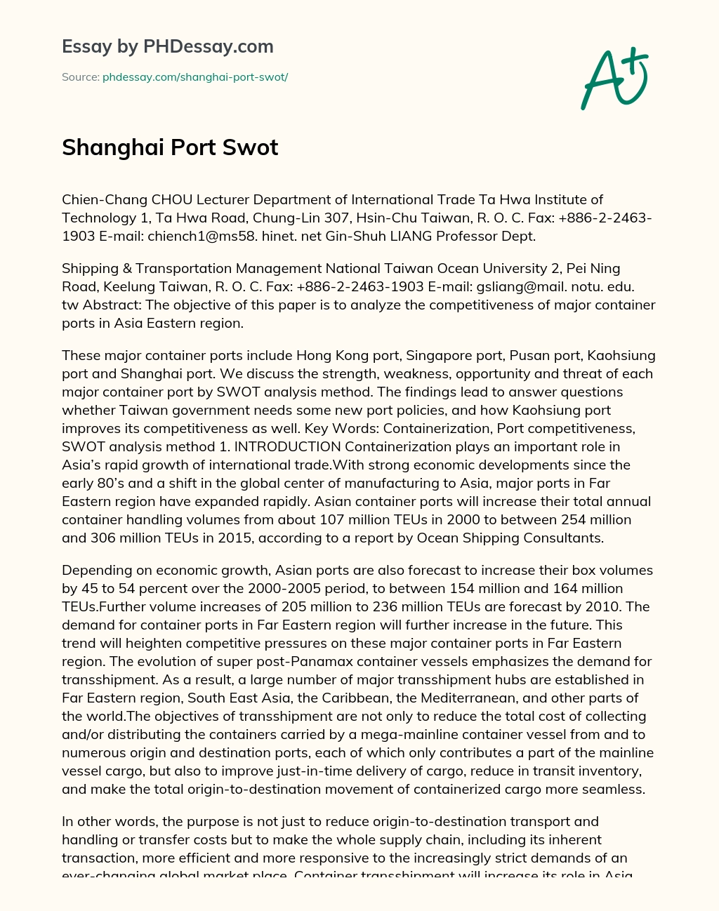 Shanghai Port Swot essay