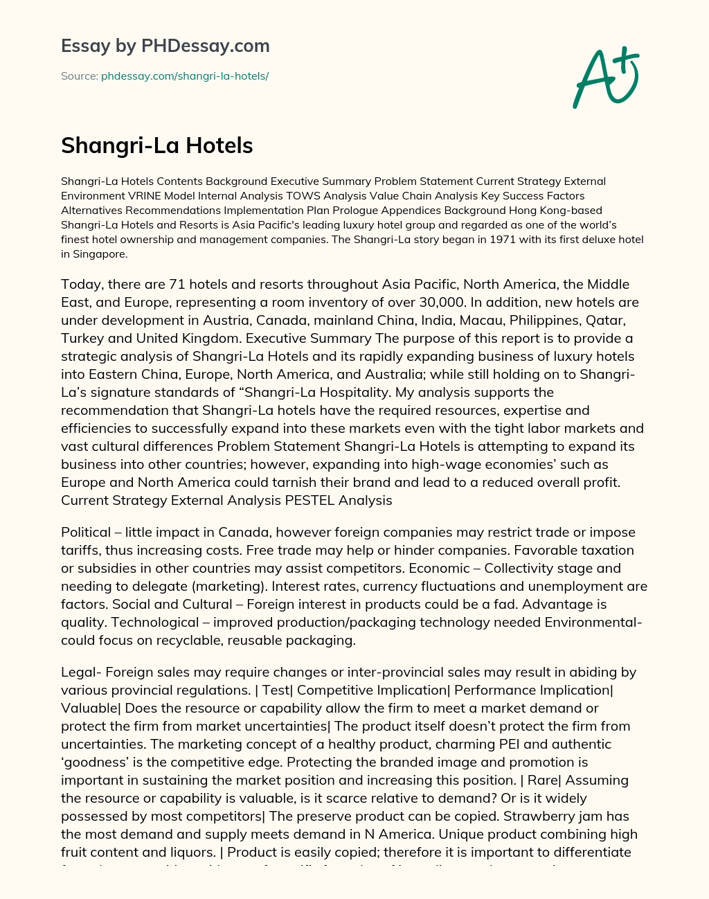 Shangri-La Hotels essay