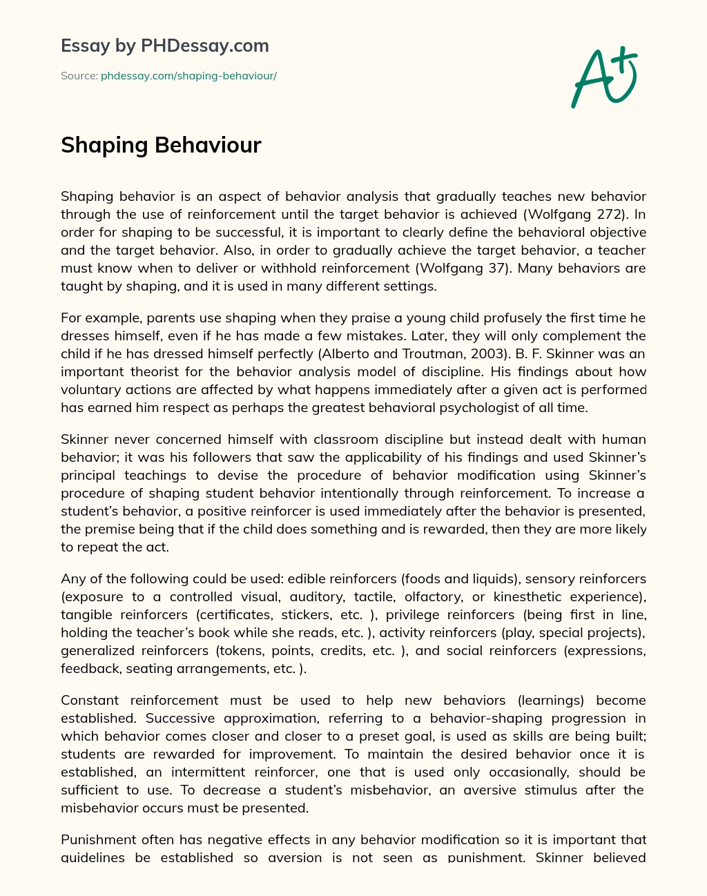 Shaping Behaviour essay