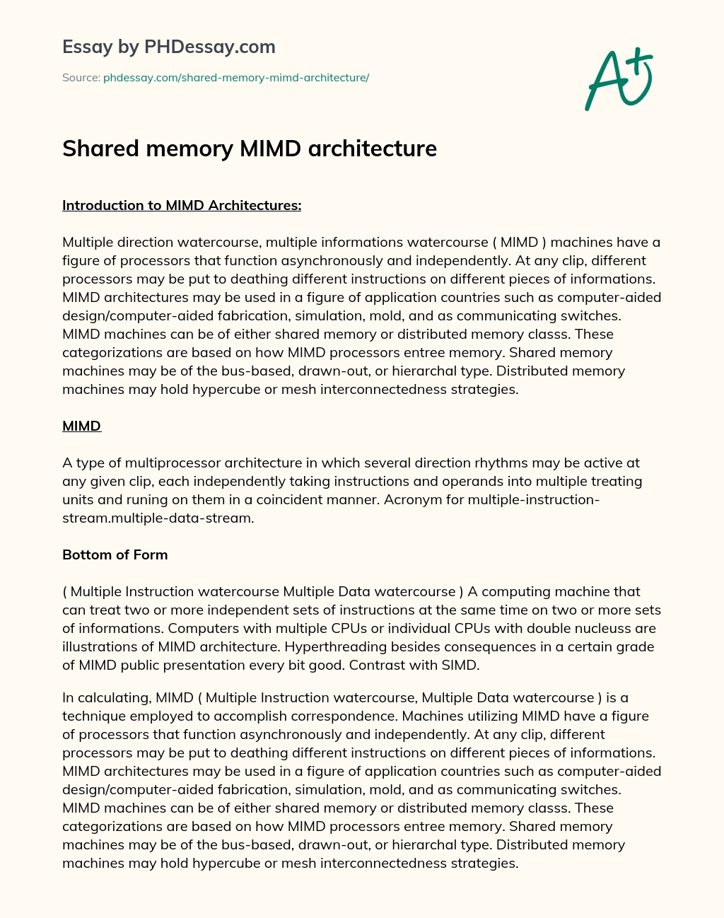 Shared memory MIMD architecture essay