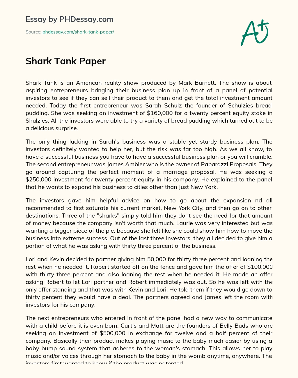 Shark Tank Paper essay