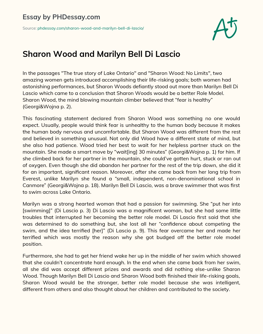 Sharon Wood and Marilyn Bell Di Lascio essay