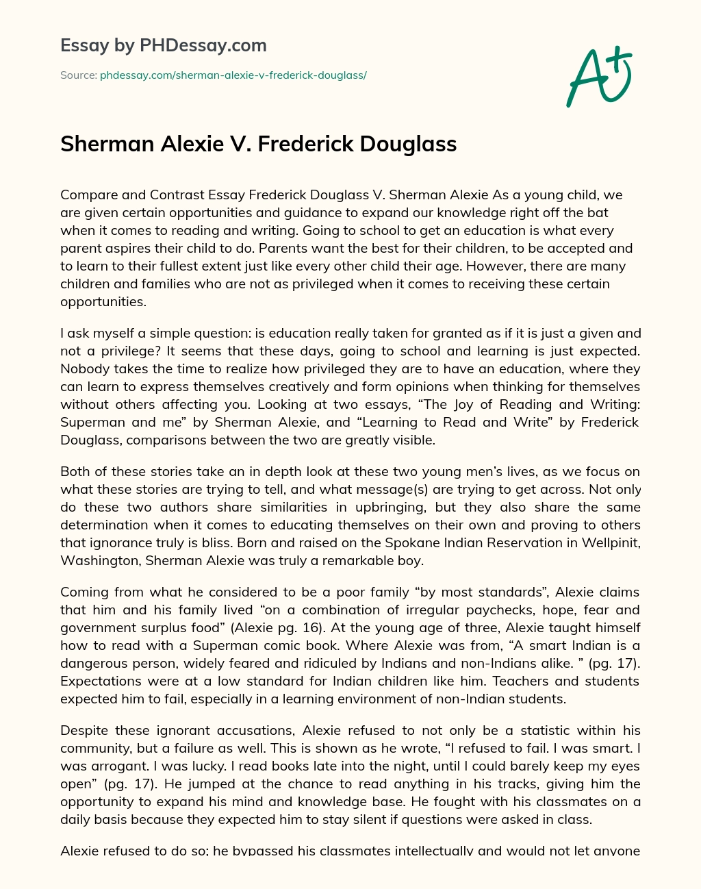 Sherman Alexie V. Frederick Douglass essay