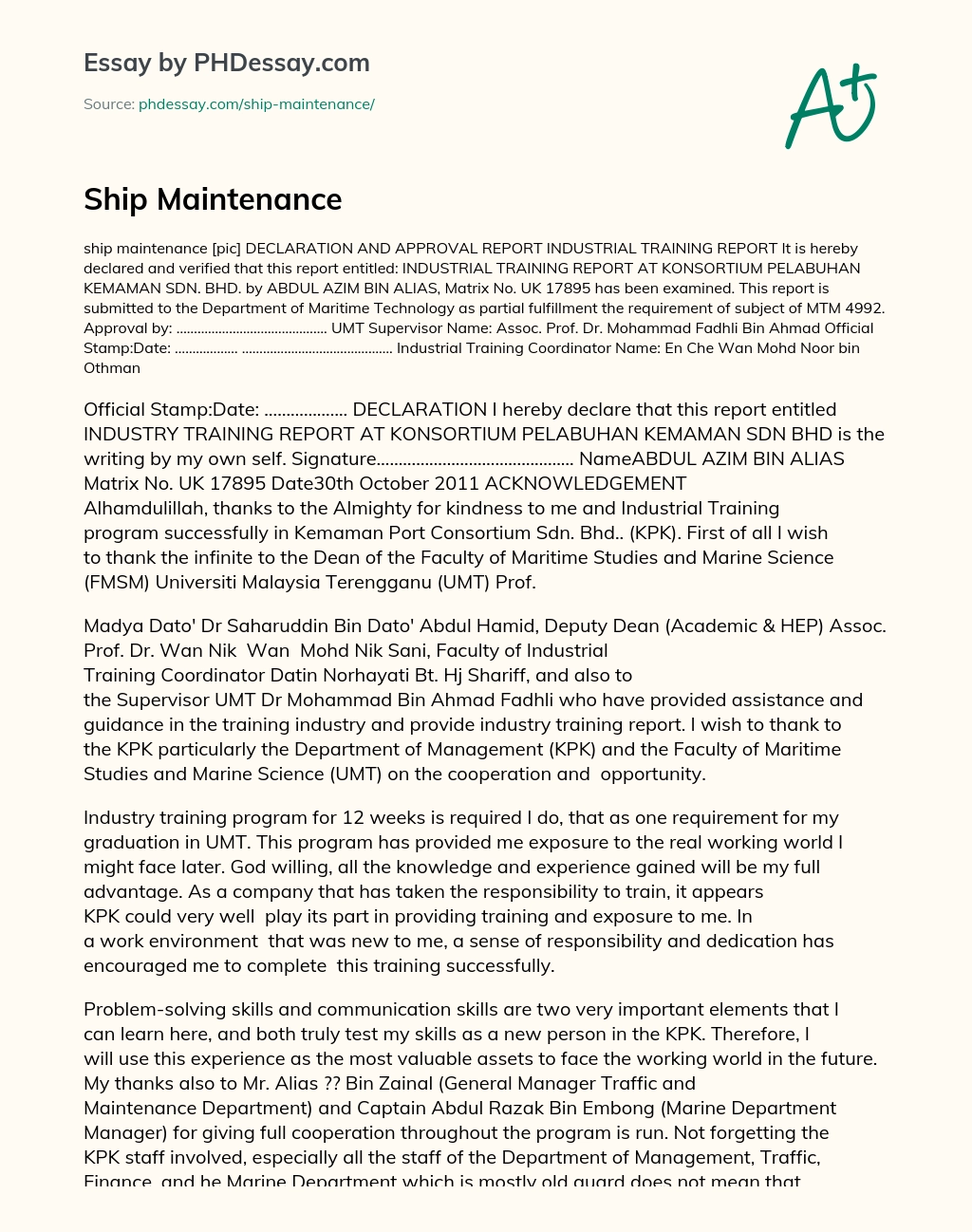 Ship Maintenance essay