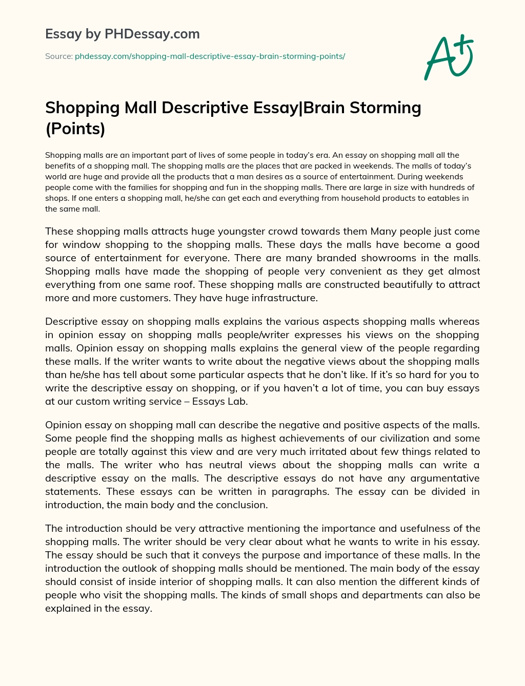 Shopping Mall Descriptive Essay|Brain Storming (Points) essay