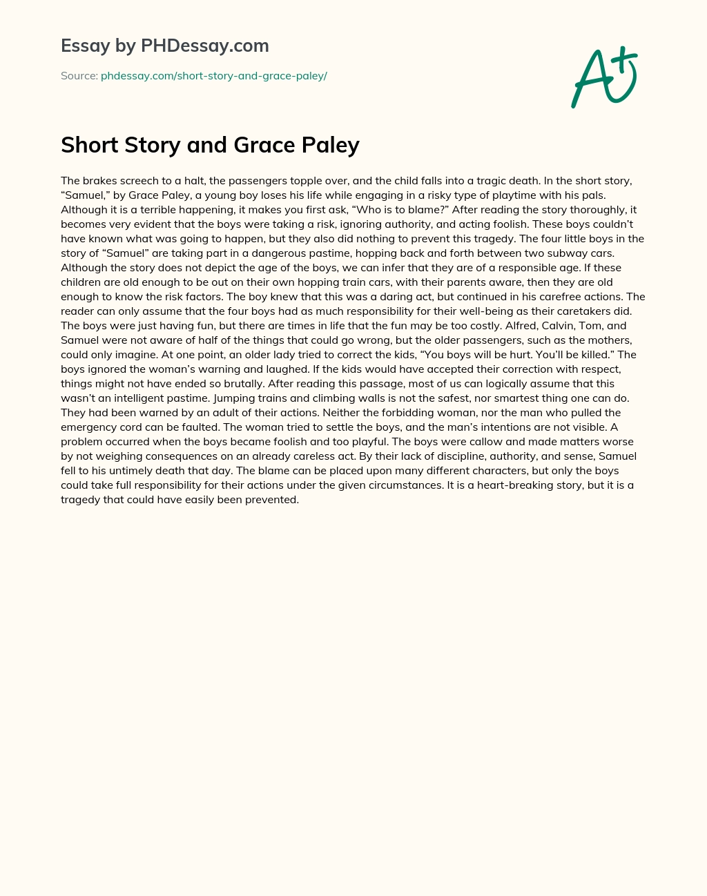 Short Story And Grace Paley Phdessay 