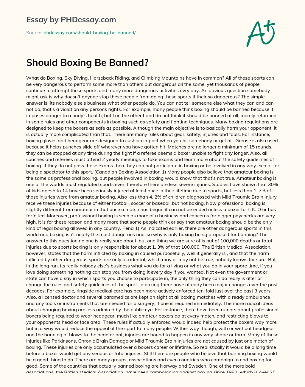 Should Boxing Be Banned? essay