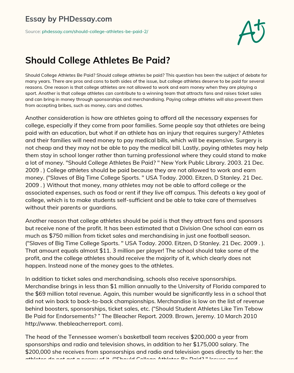 should college athletes get paid essay