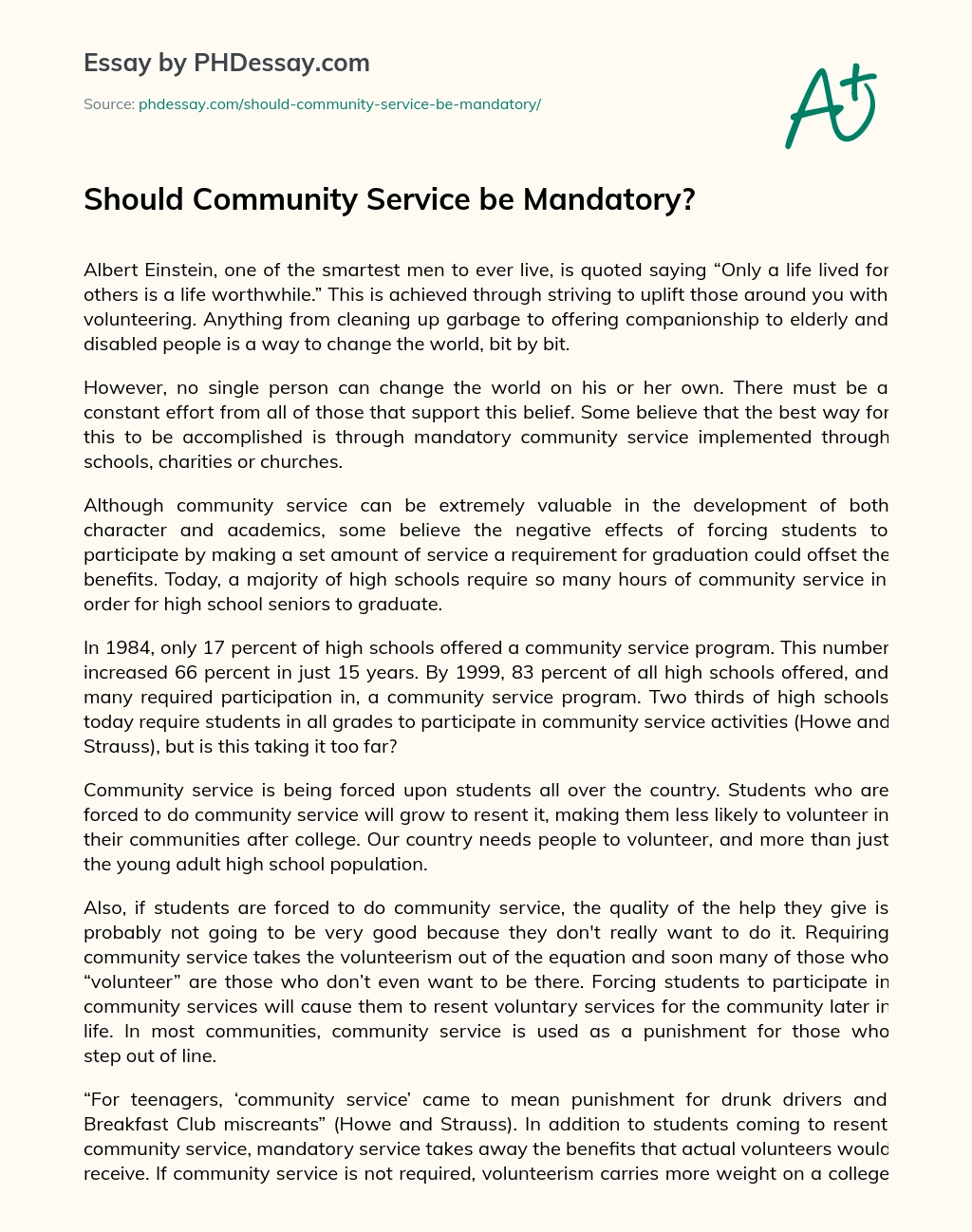 Should Community Service be Mandatory Essay essay