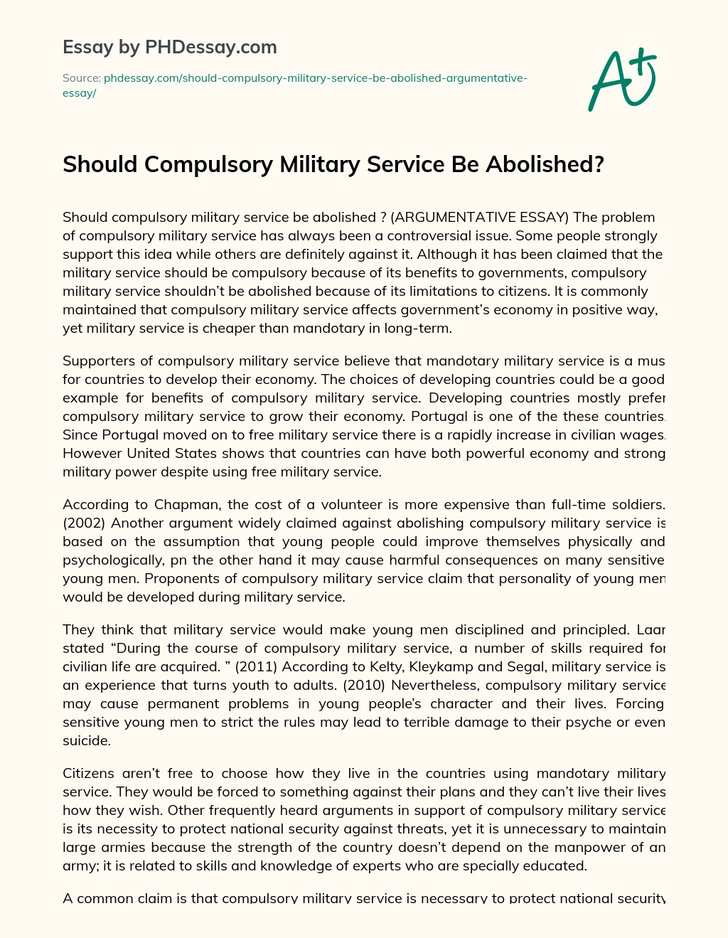 Should Compulsory Military Service Be Abolished? essay