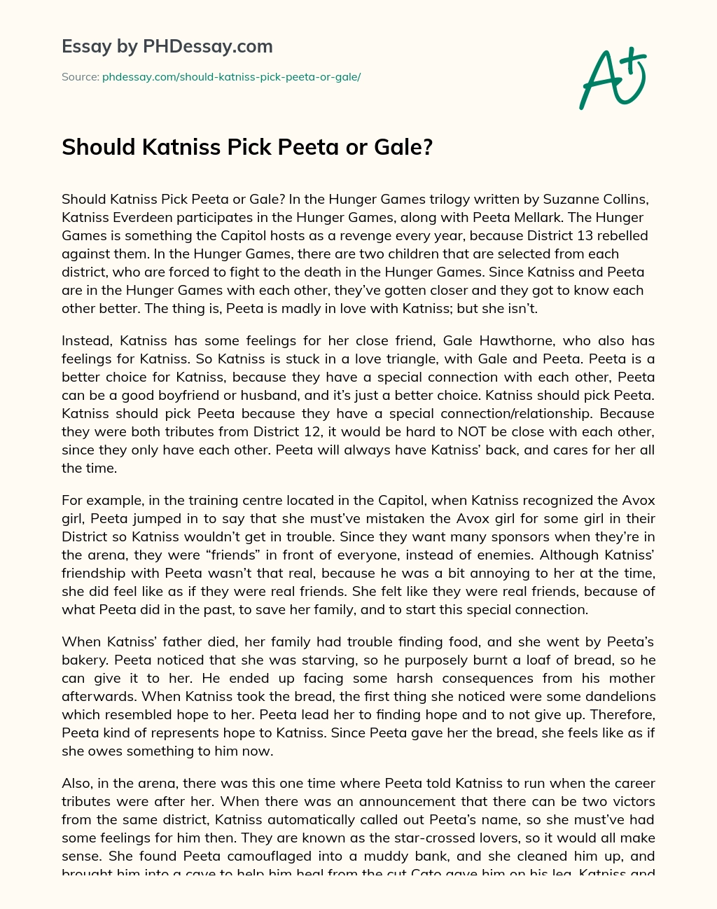 Should Katniss Pick Peeta or Gale? essay