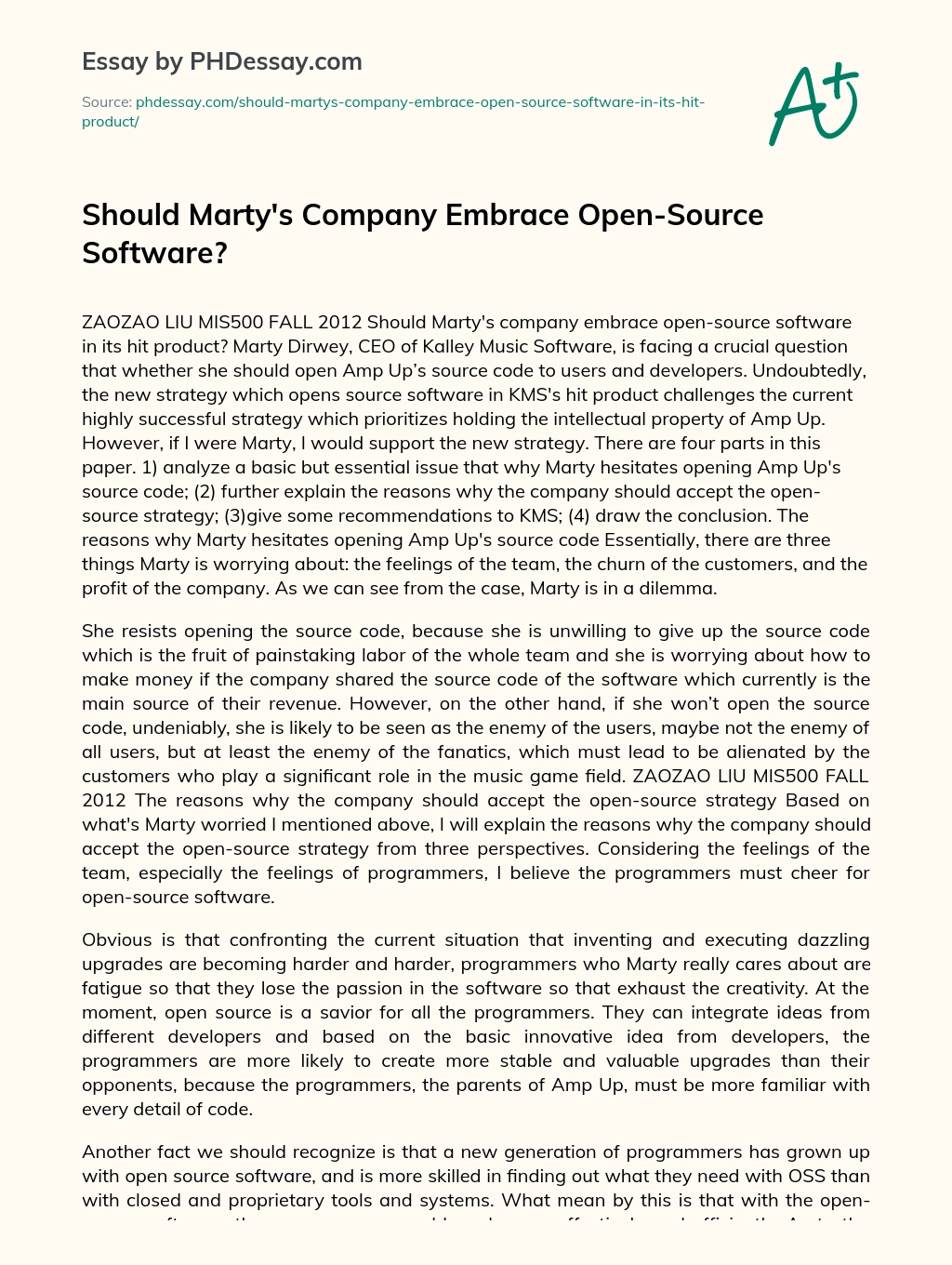 Should Marty’s Company Embrace Open-Source Software? essay