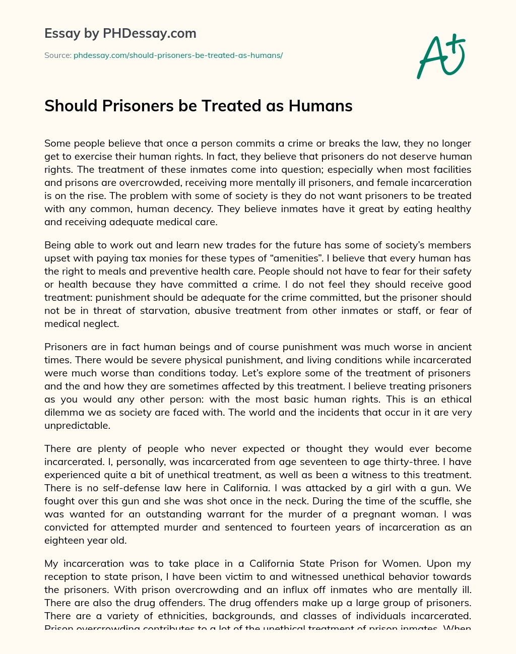 Should Prisoners be Treated as Humans essay