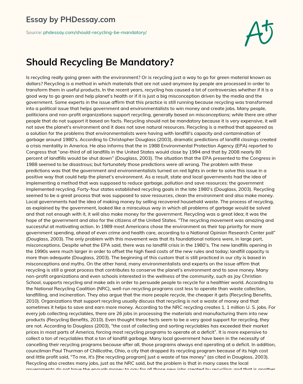 Should Recycling Be Mandatory? essay