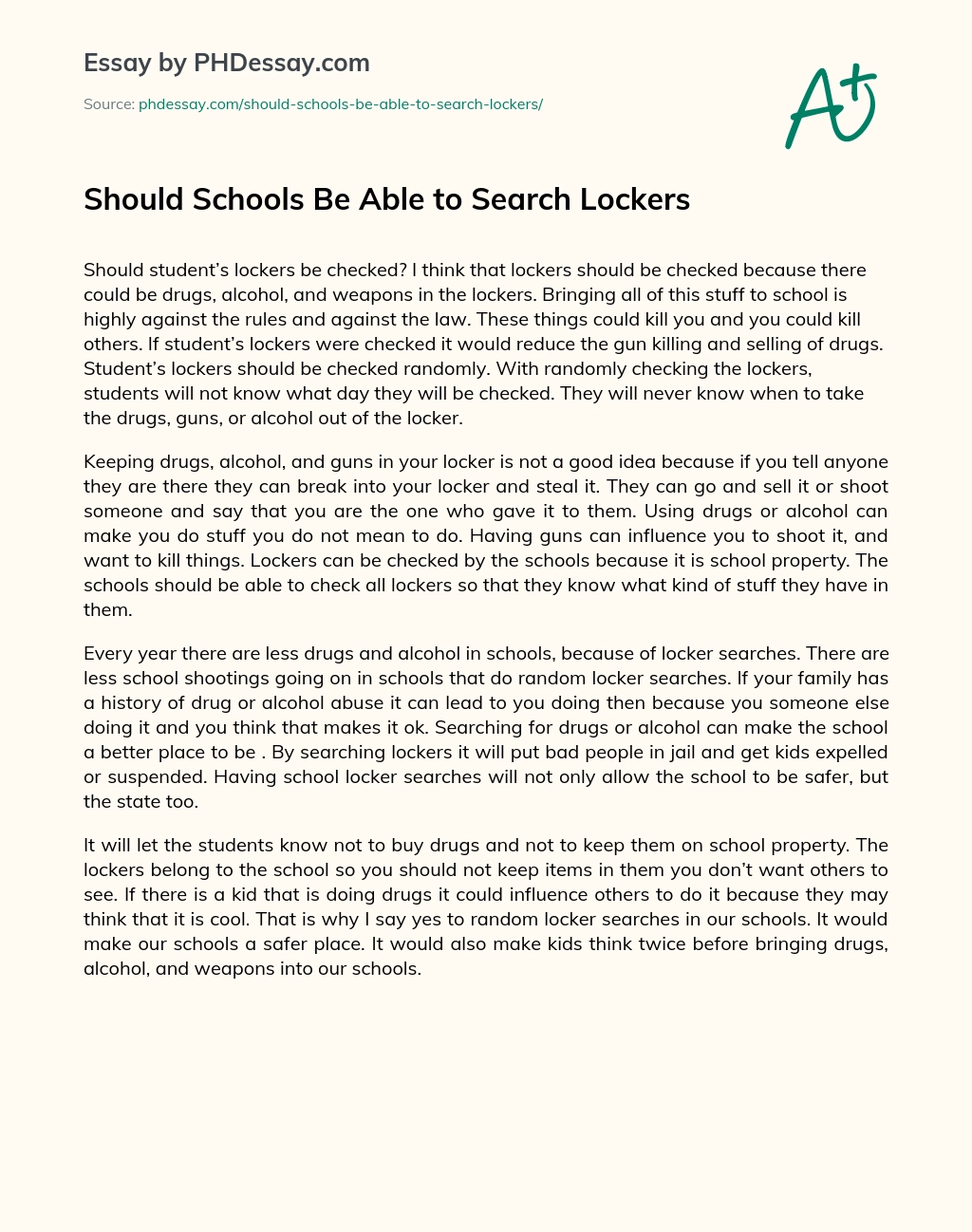 Should Schools Be Able to Search Lockers essay