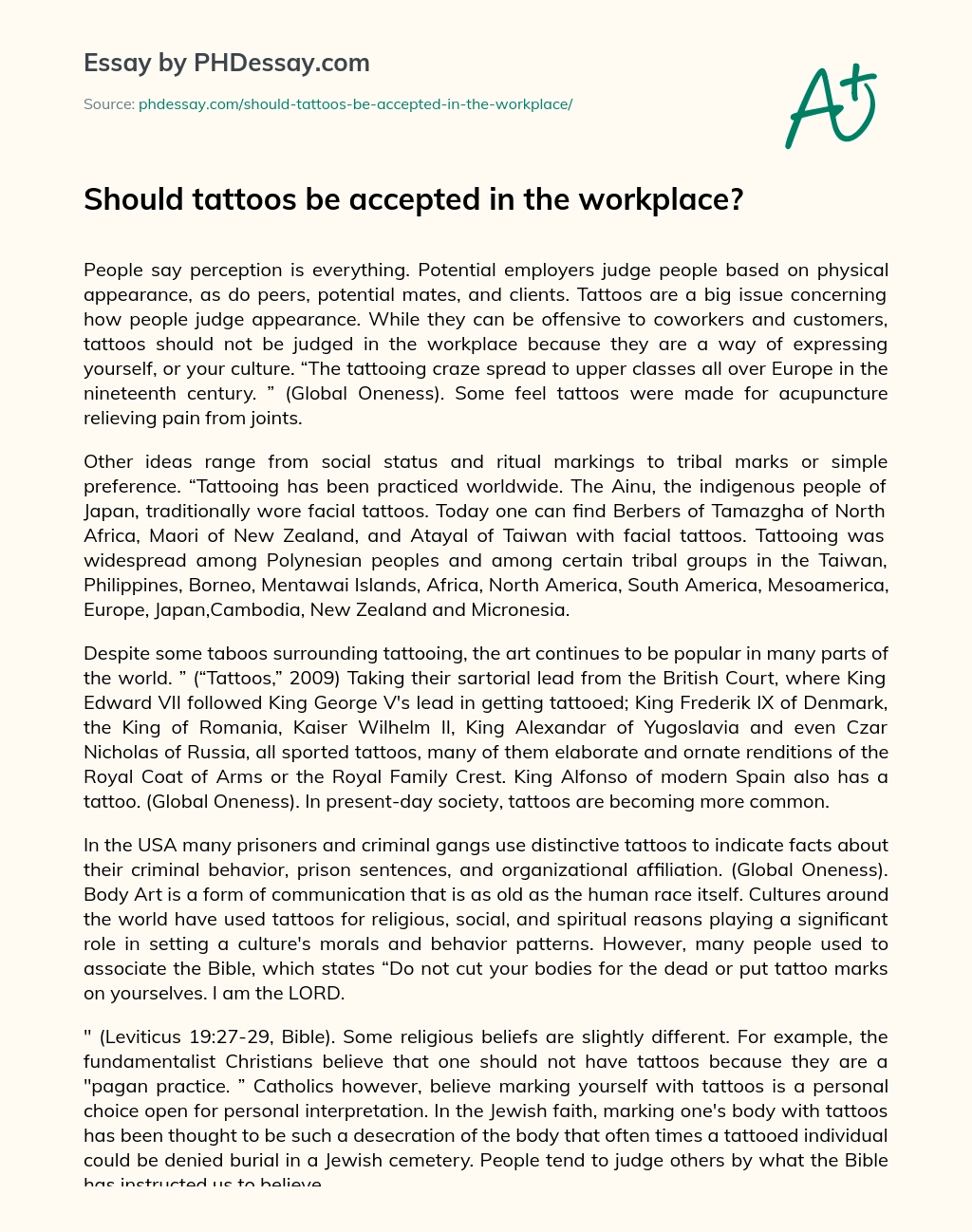 Should tattoos be allowed in the workplace essay
