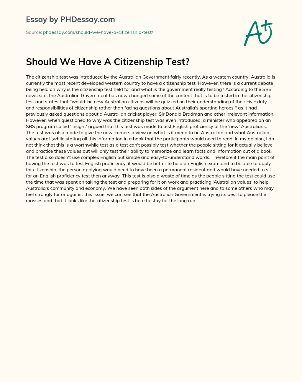 Should We Have A Citizenship Test? essay