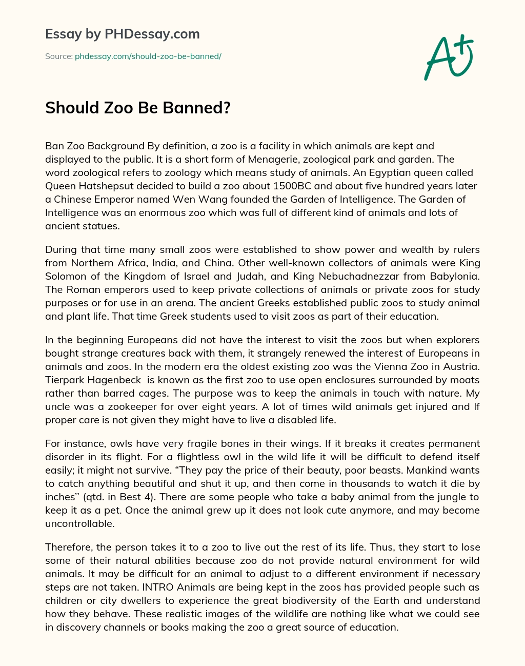 Should Zoo Be Banned? Argumentative And Persuasive Essay 