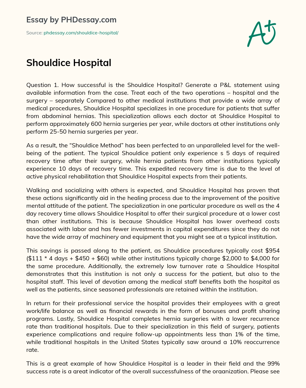 Shouldice Hospital essay