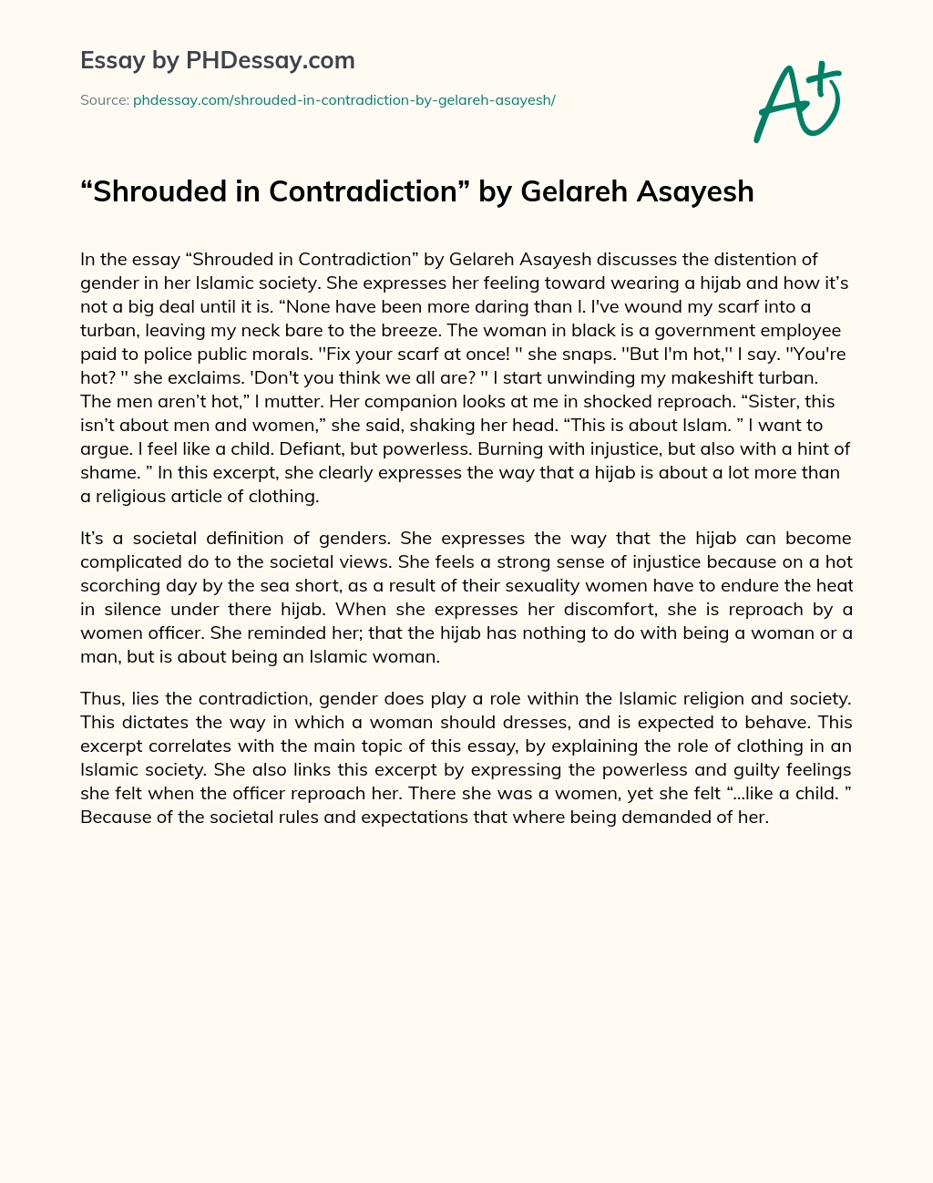 Shrouded in Contradiction by Gelareh Asayesh essay