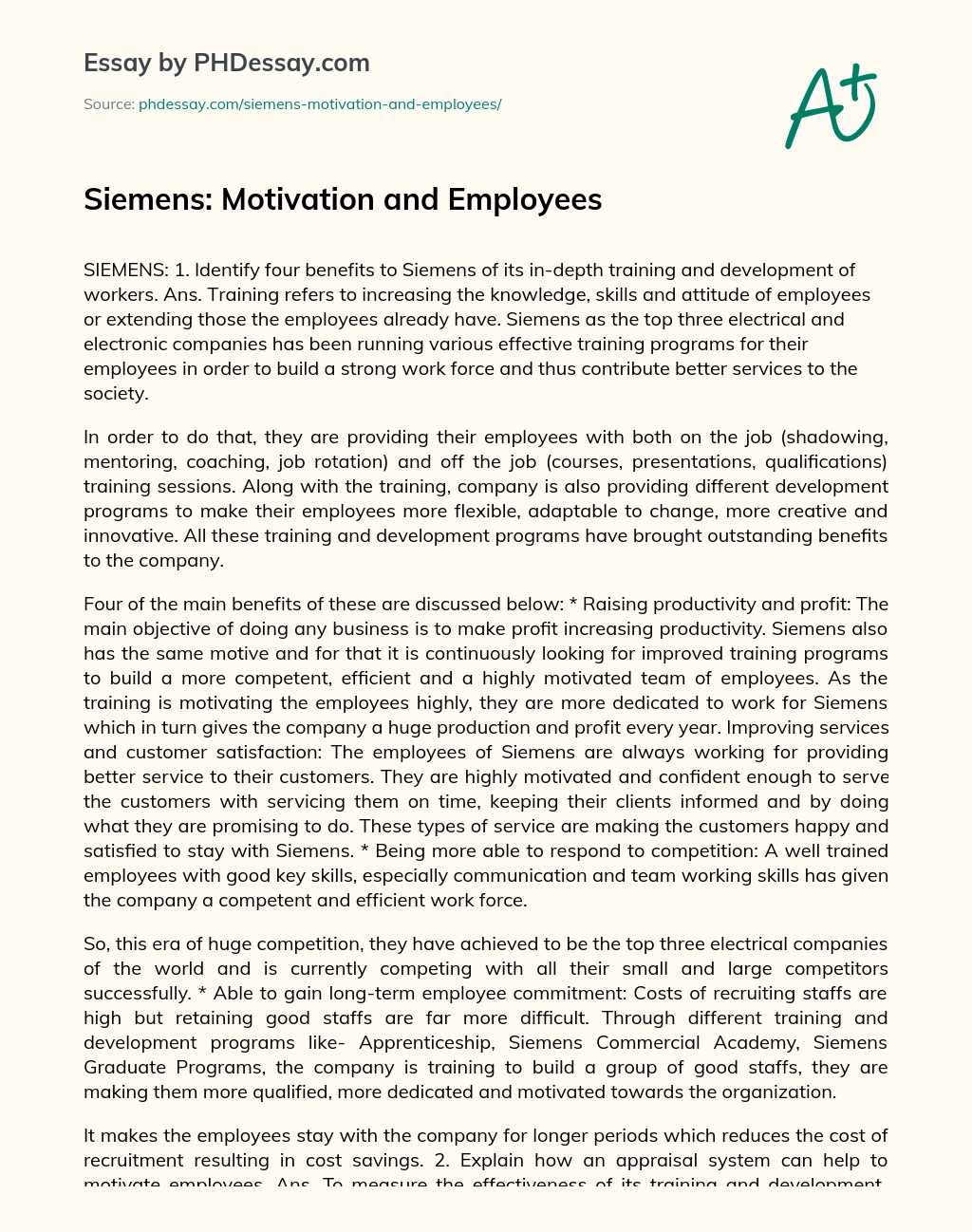 Siemens: Motivation and Employees essay