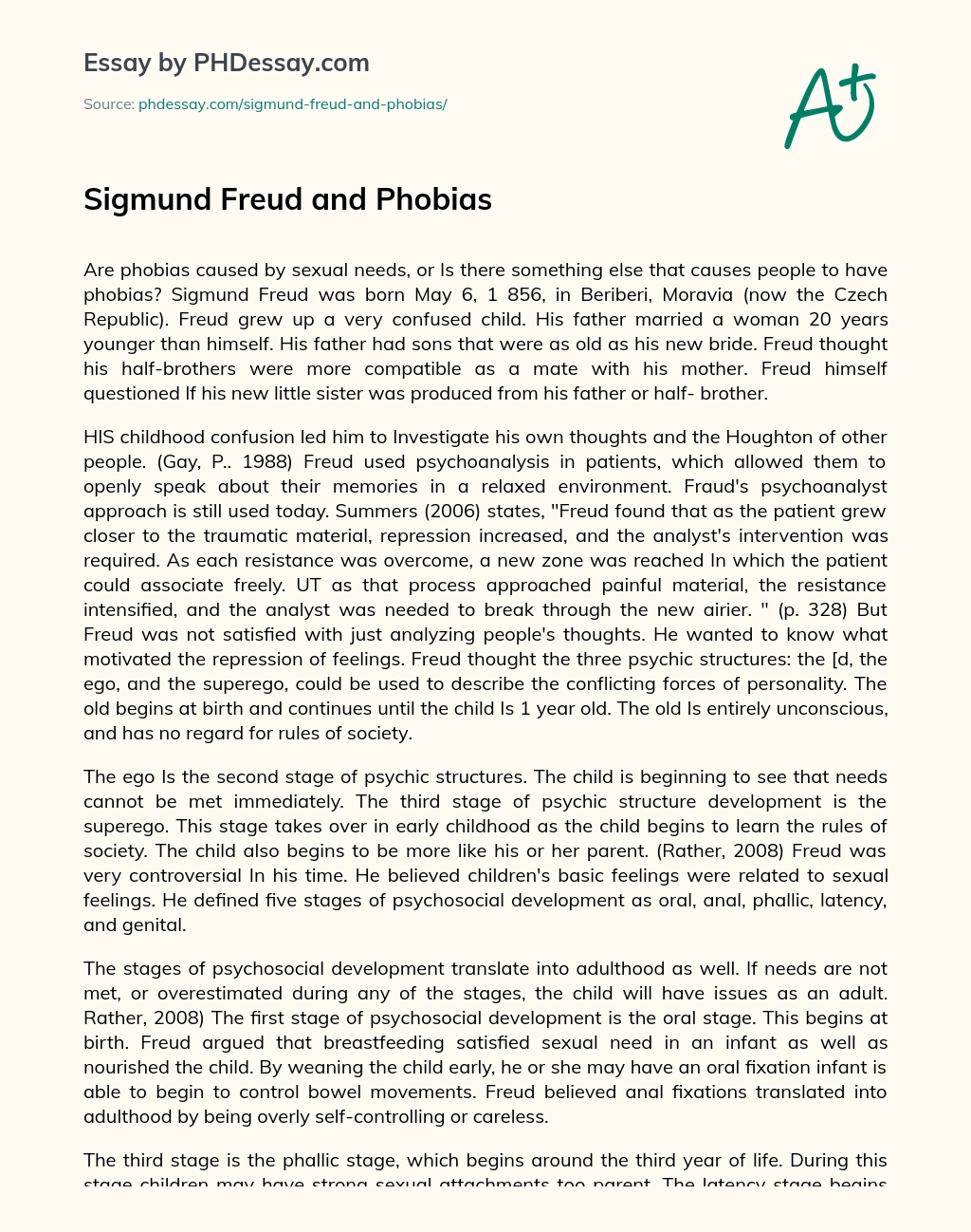 Sigmund Freud and Phobias essay