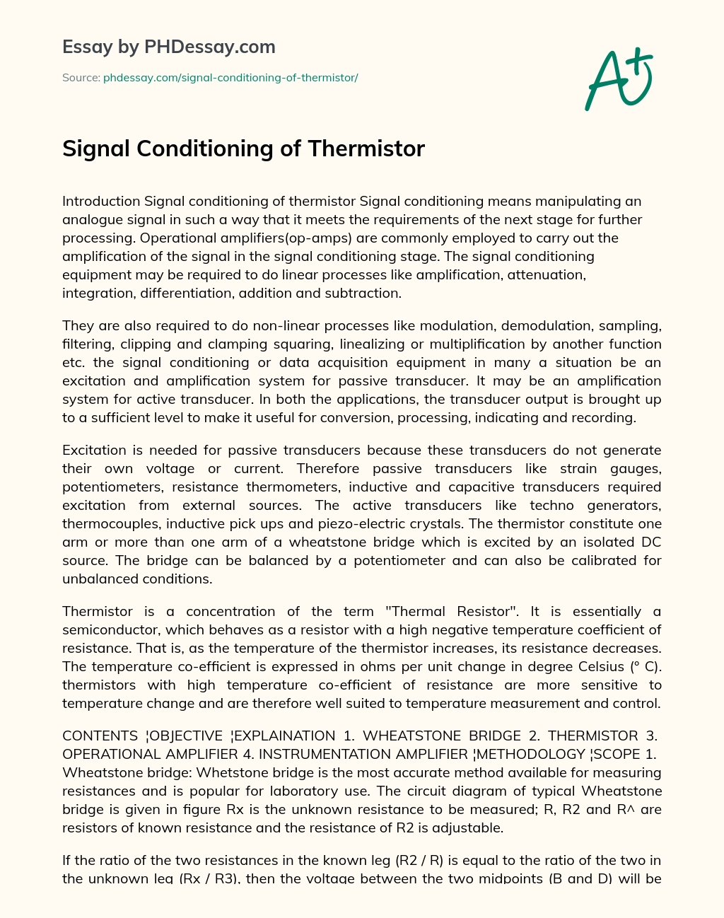 Signal Conditioning of Thermistor essay