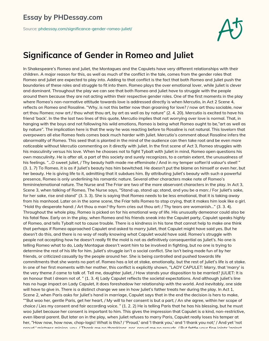 romeo and juliet gender essay