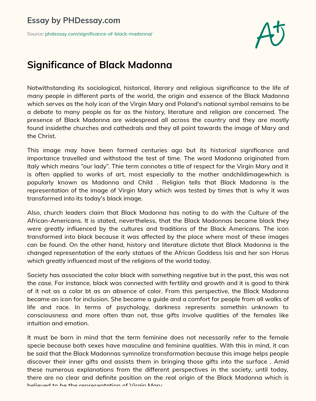Significance of Black Madonna essay