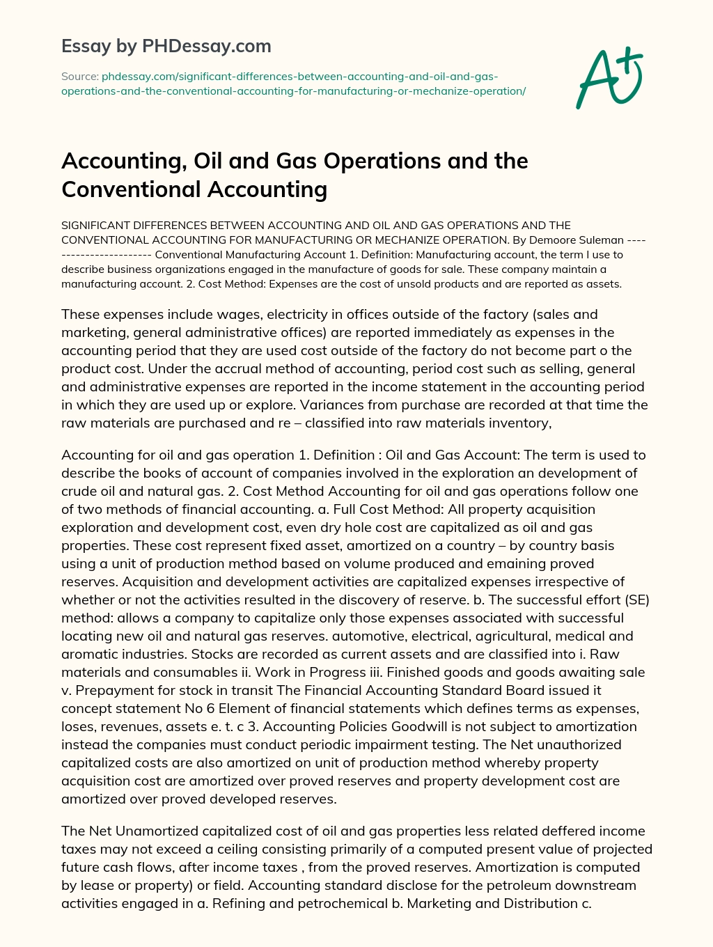 Accounting, Oil and Gas Operations and the Conventional Accounting essay