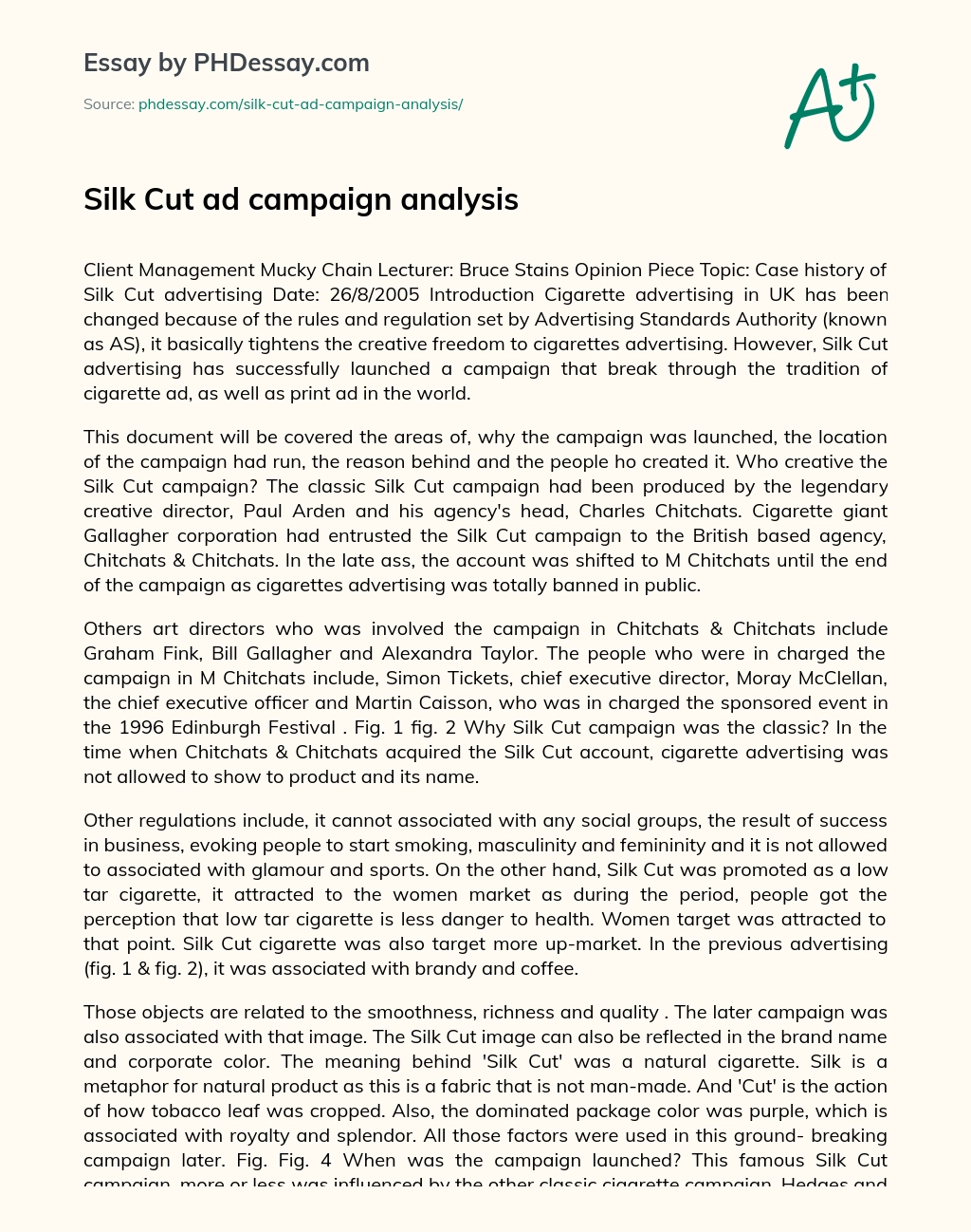 Silk Cut ad campaign analysis essay