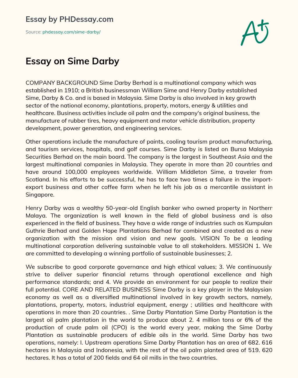 Essay on Sime Darby essay