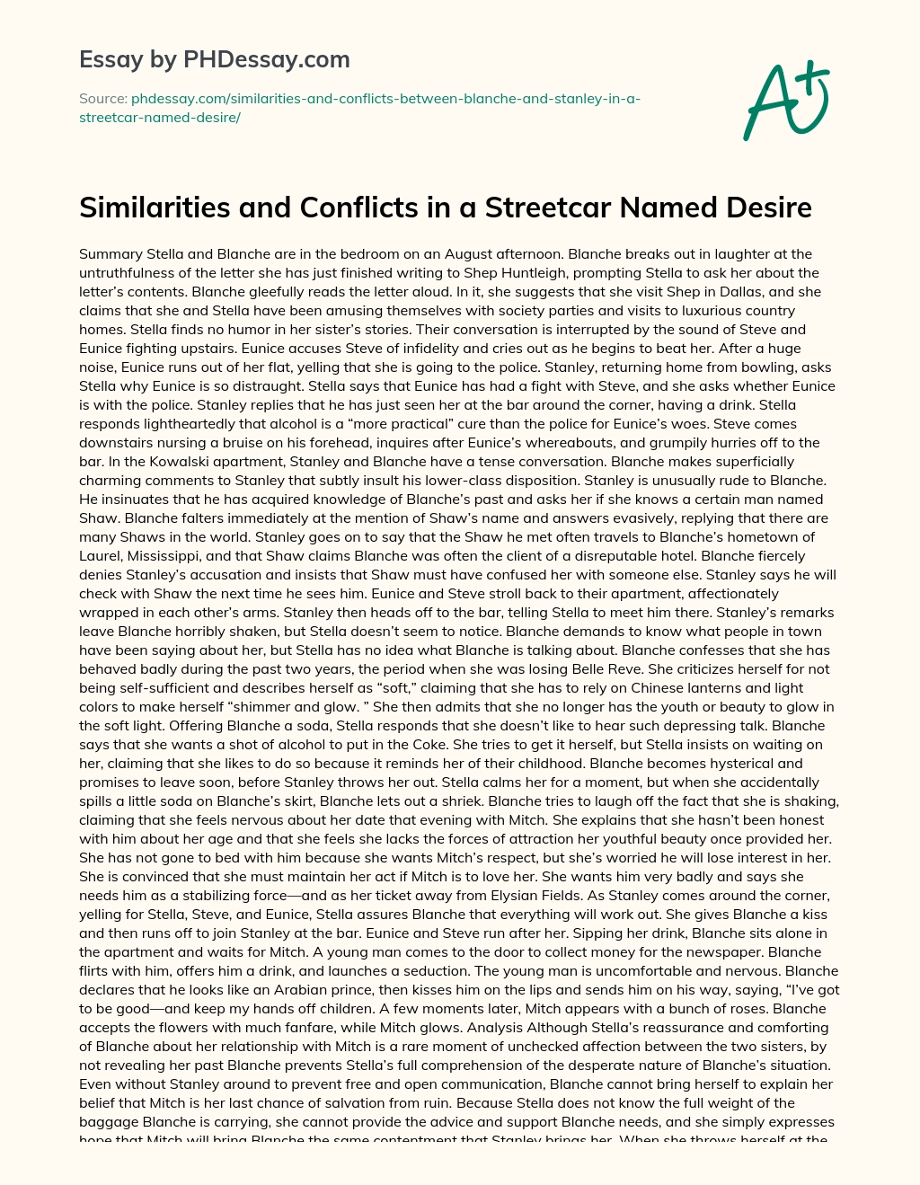Similarities and Conflicts in  a Streetcar Named Desire essay