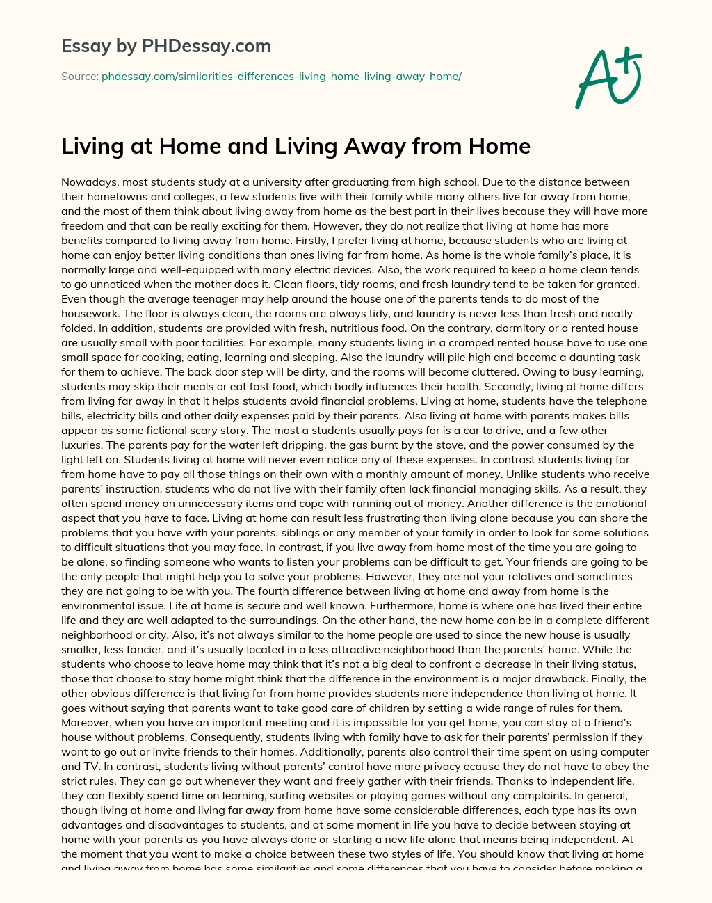 Living at Home and Living Away from Home essay