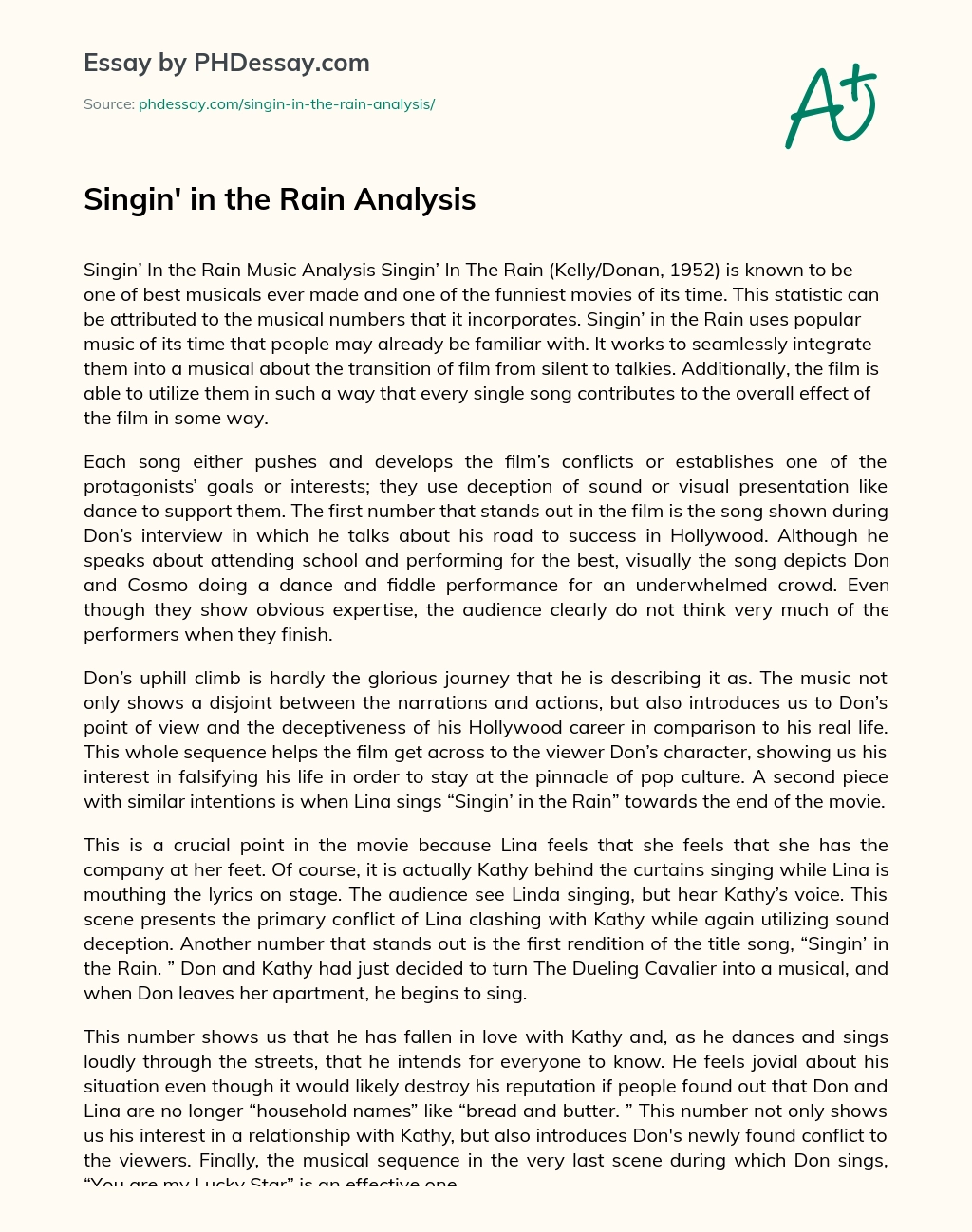 Singin’ in the Rain Analysis essay
