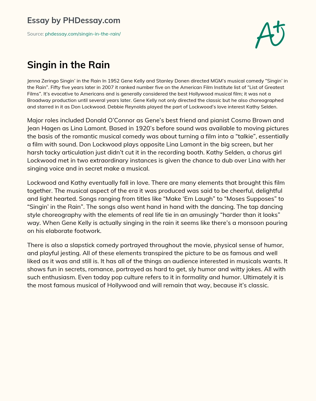 Singin in the Rain essay