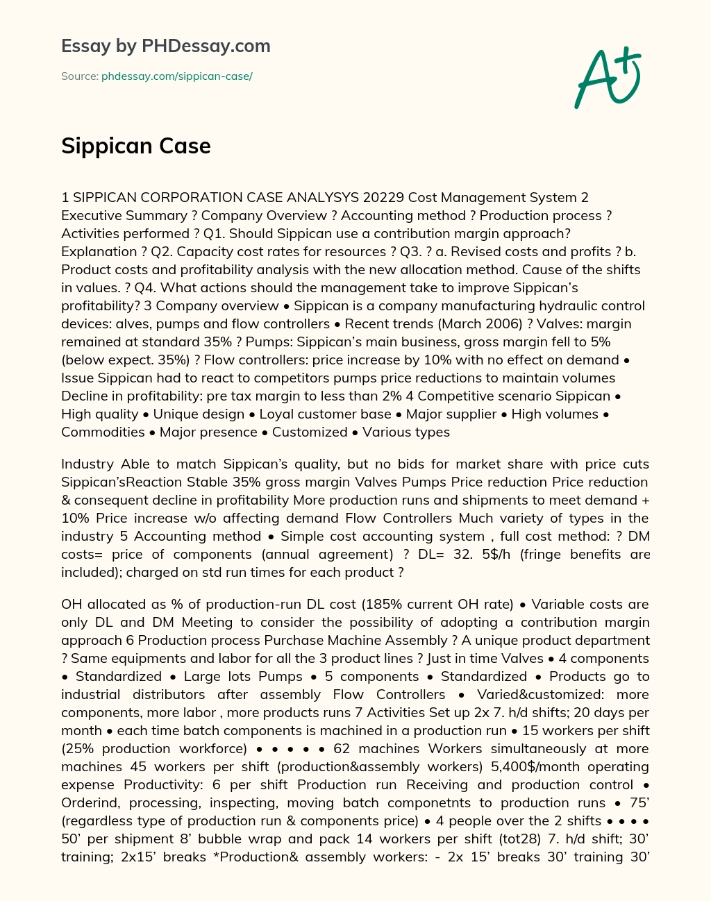 Sippican Case essay