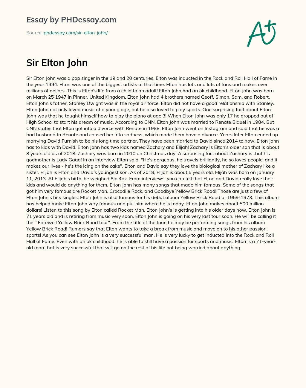Sir Elton John essay