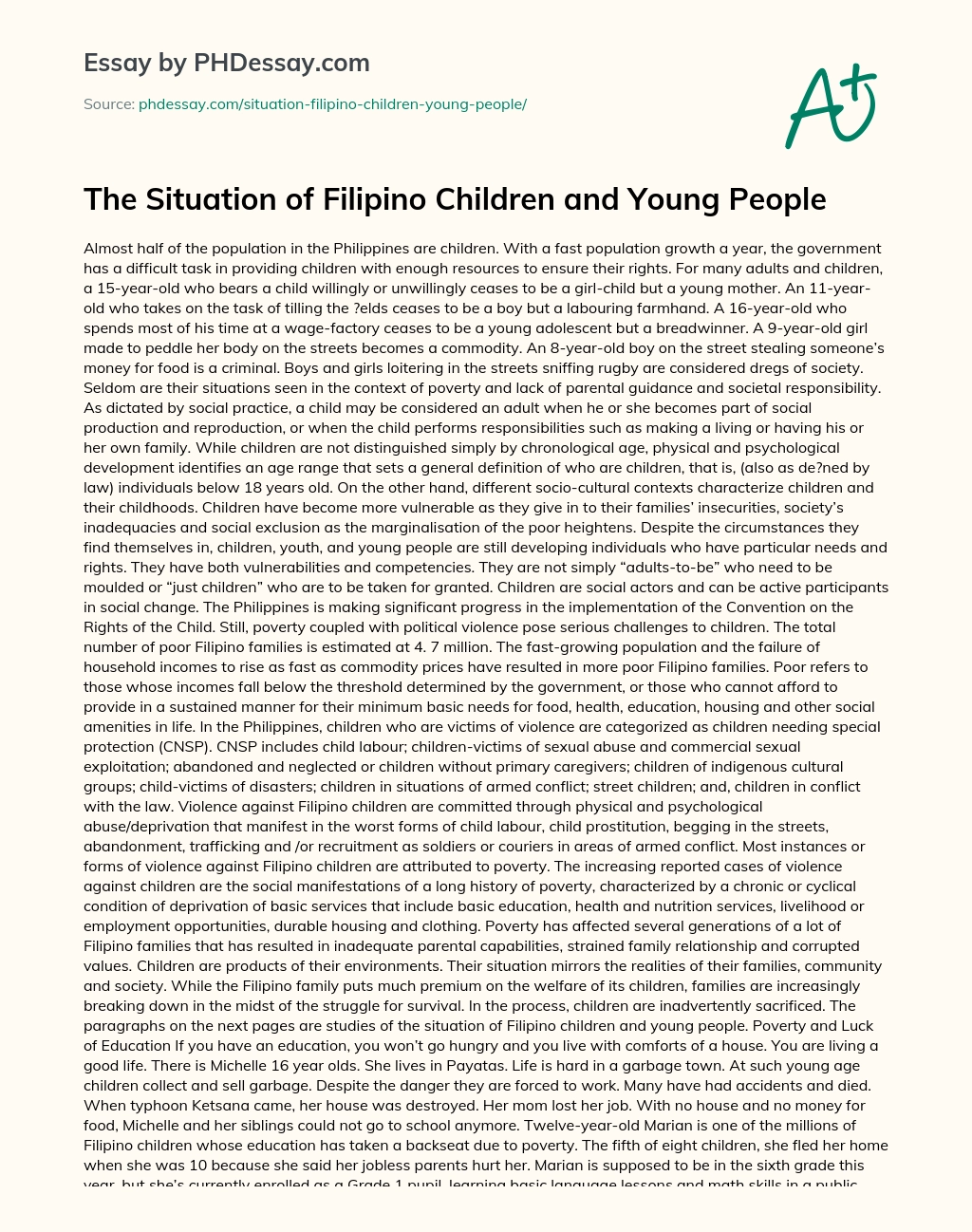 The Situation of Filipino Children and Young People essay