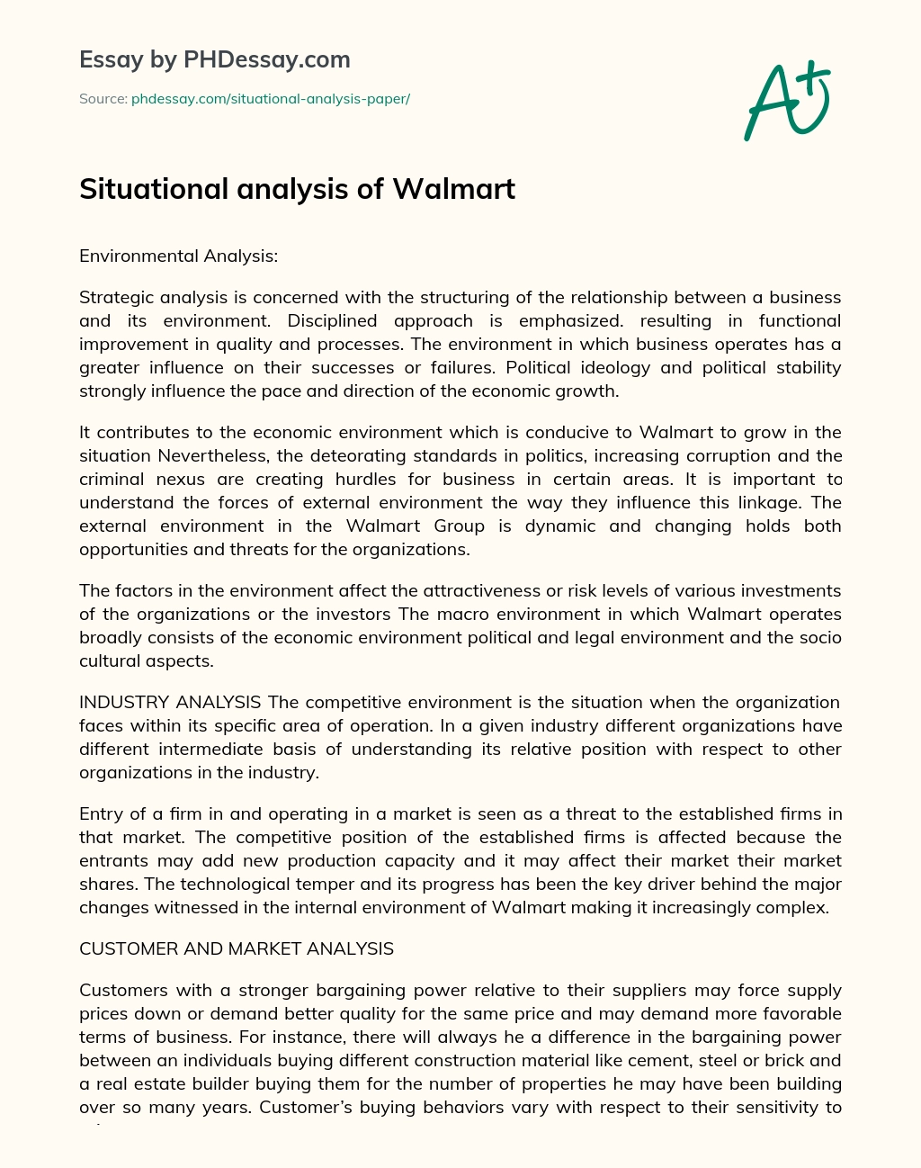 Situational  analysis of Walmart essay