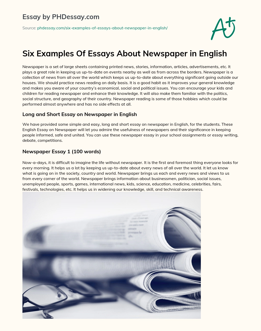 Six Examples Of Essays About Newspaper in English essay