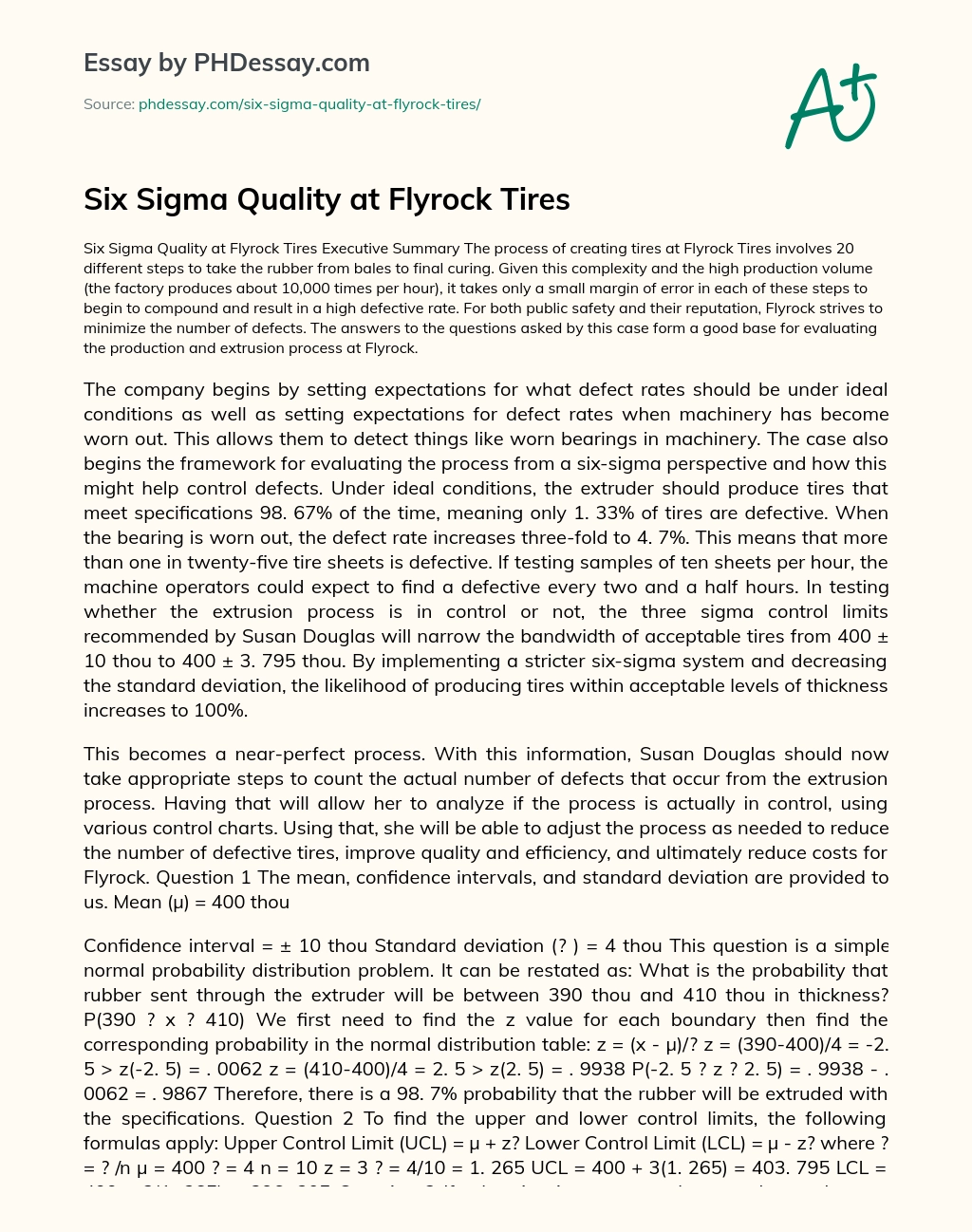 Six Sigma Quality at Flyrock Tires essay